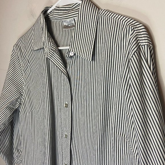 Chicos Womens 3 US XL 16 Button Up Blouse Gray Stripe Tie Sleeve Hem Collar Top - Picture 2 of 10